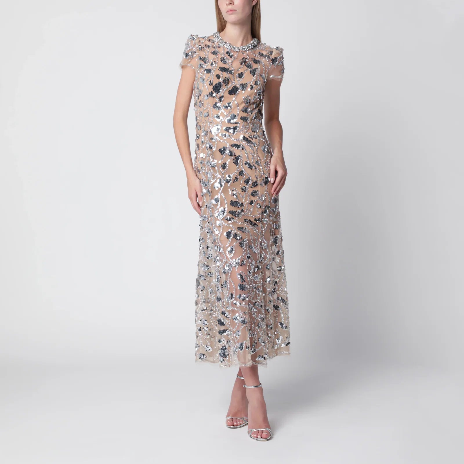 Self-Portrait SELF PORTRAIT Sequin-embellished midi dress in polyester, silver