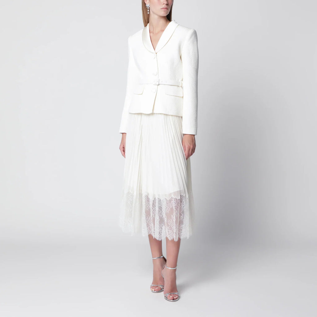 Self-Portrait SELF PORTRAIT Bouclé shawl-collar midi dress in cream