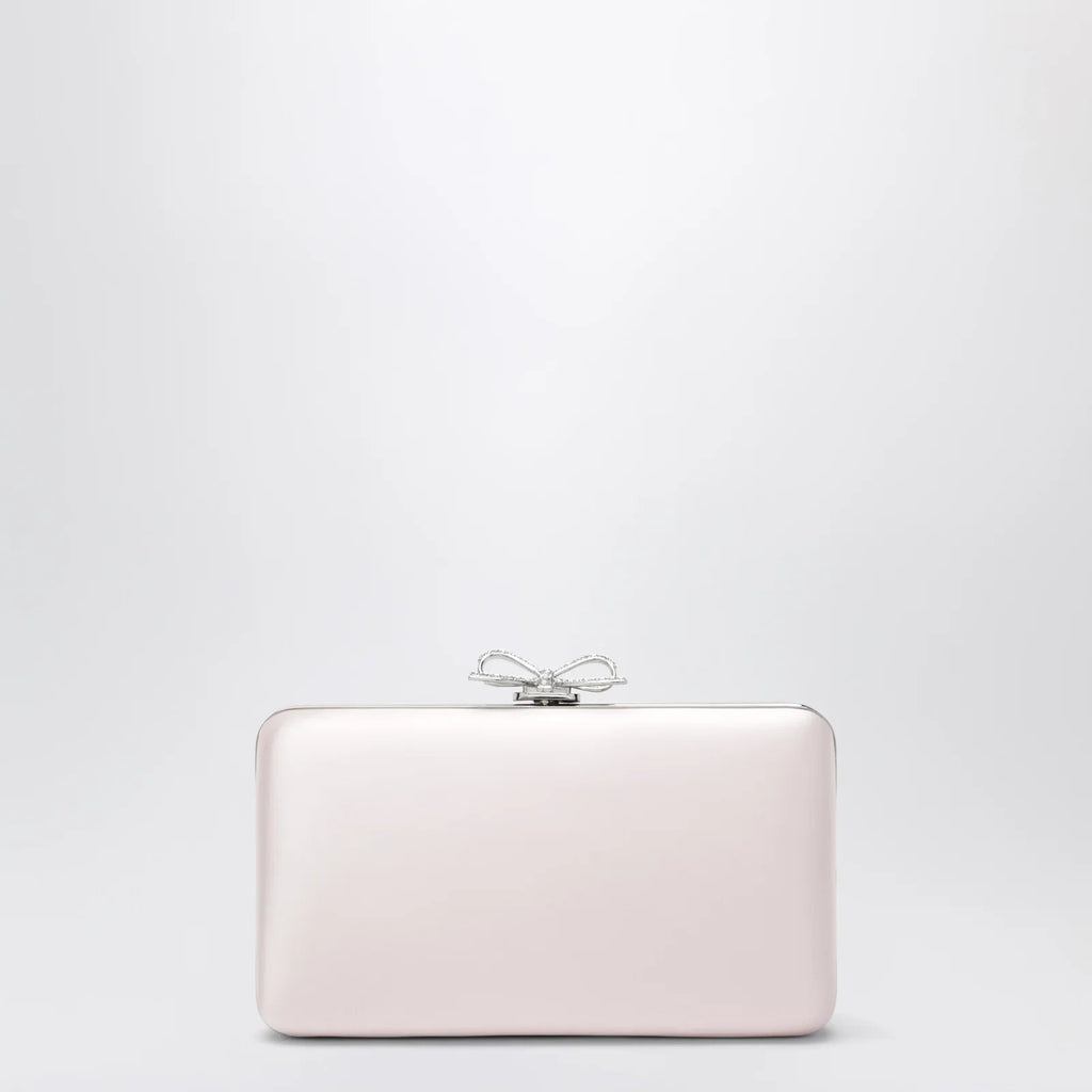 Self-Portrait SELF PORTRAIT Satin clutch with crystal bow in pink
