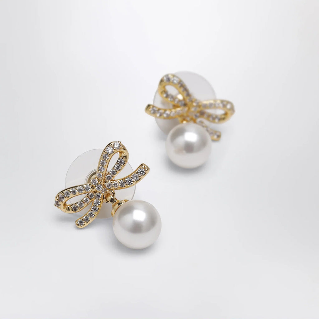 Self-Portrait SELF PORTRAIT Bow earrings with pearls in gold-plated brass