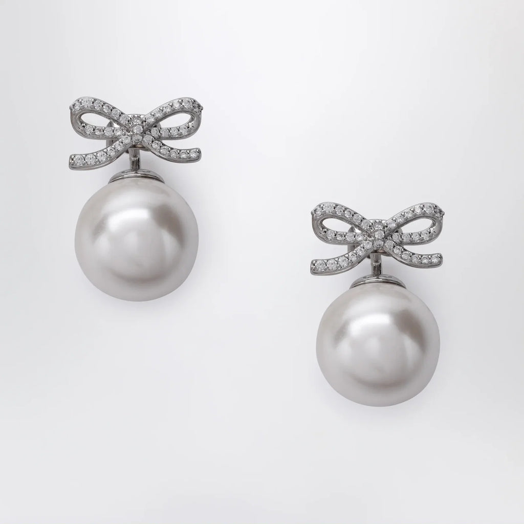 Self-Portrait SELF PORTRAIT Crystal bow and back pearl earrings in silver