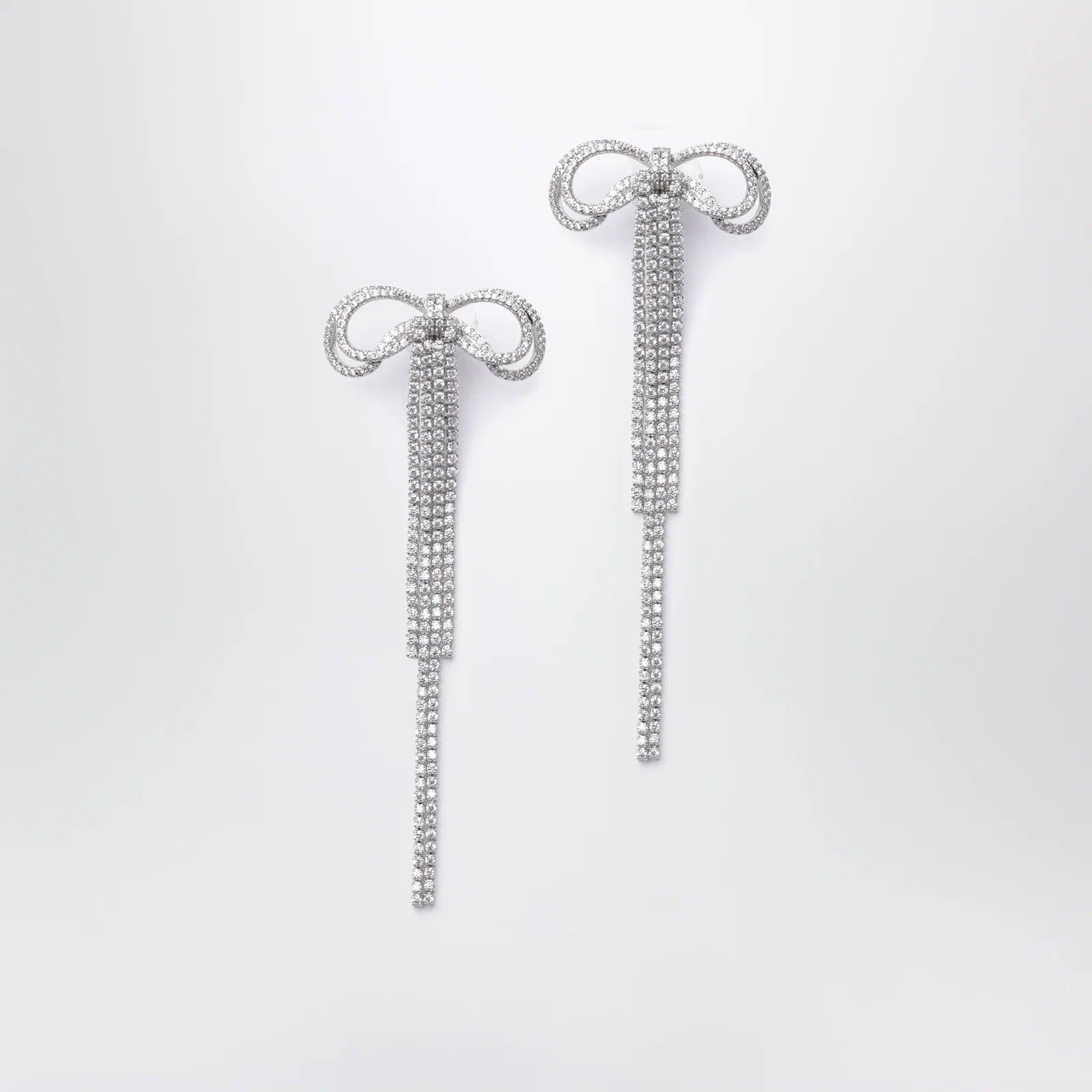 Self-Portrait SELF PORTRAIT Double crystal bow drop earrings in silver-plated brass