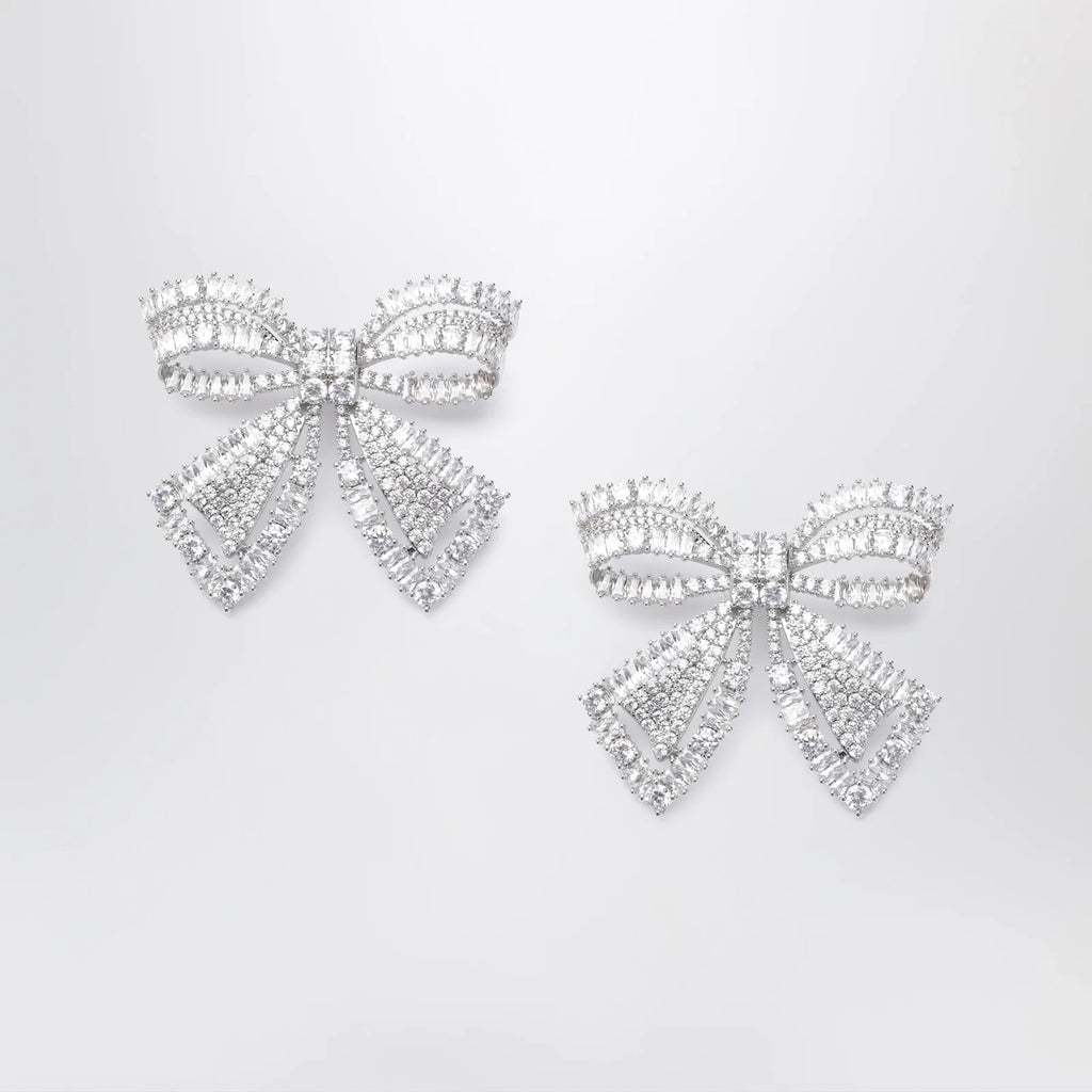 Self-Portrait SELF PORTRAIT Crystal bow earrings in silver-plated brass