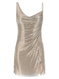 Self-Portrait Champagne Rhinestone Draped Mini Dress