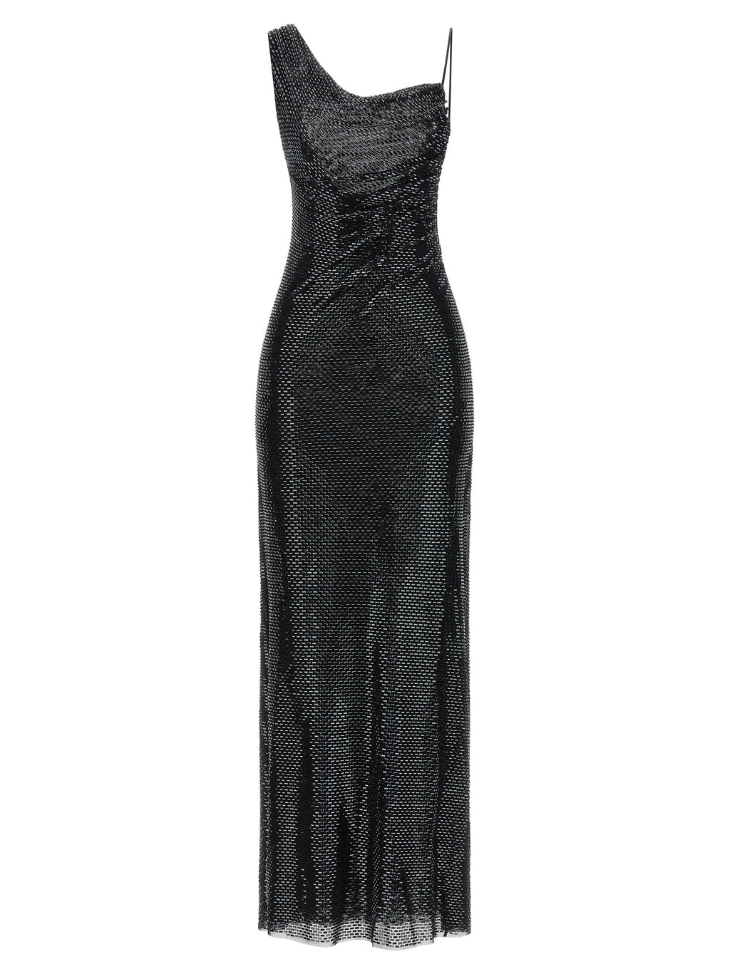 Self-Portrait Black Rhinestone Draped Maxi Dress