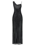 Self-Portrait Black Rhinestone Draped Maxi Dress