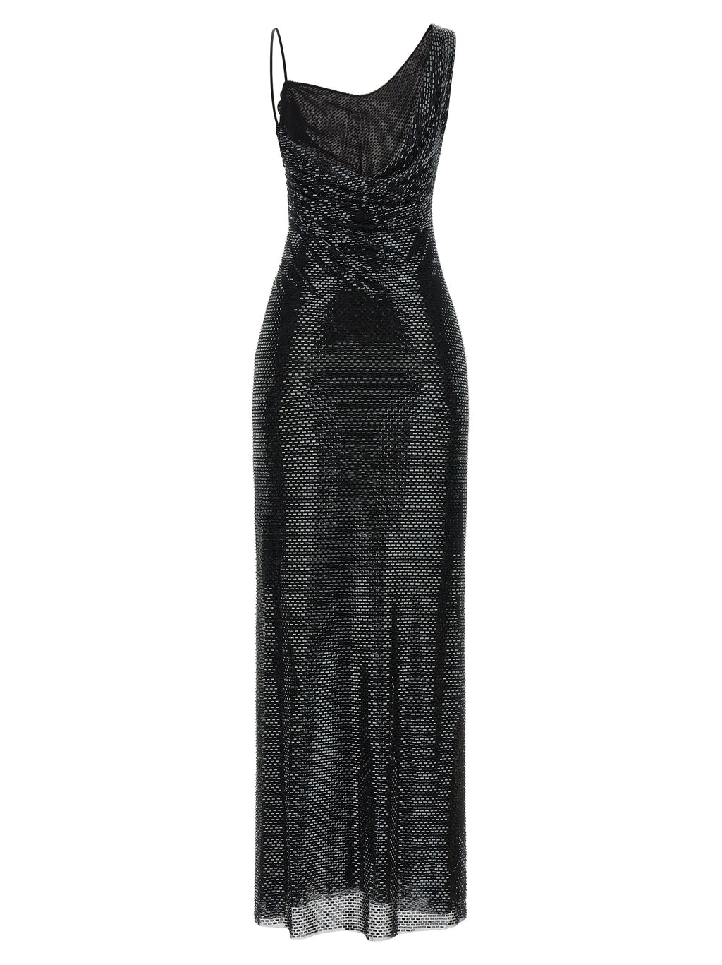 Self-Portrait Black Rhinestone Draped Maxi Dress