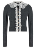 Self-Portrait Grey Lace Collar Knit Cardigan