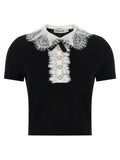 Self-Portrait Black Knit Lace Collar Top