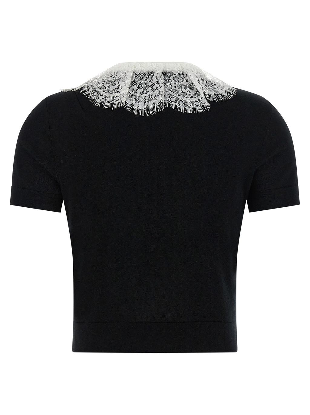 Self-Portrait Black Knit Lace Collar Top