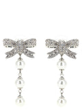 Self-Portrait Crystal Bow Pearl Droplet Earrings
