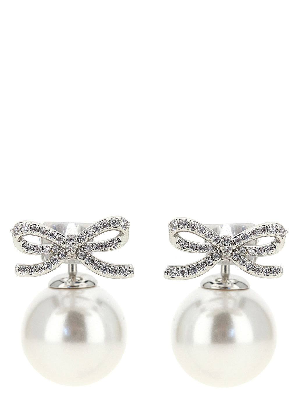 Self-Portrait Crystal Bow Pearl Back Earrings