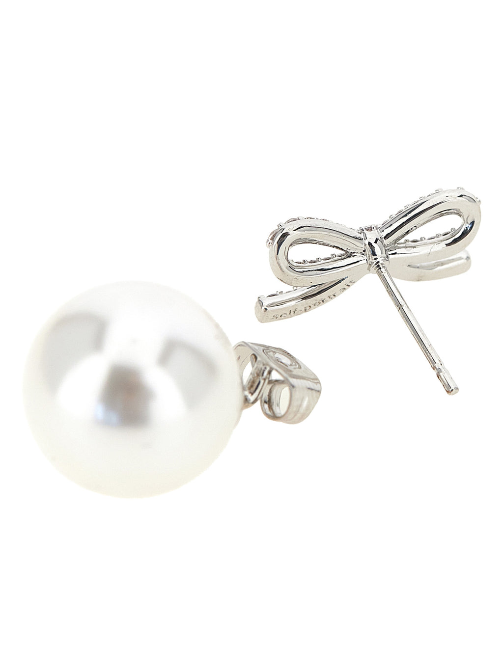 Self-Portrait Crystal Bow Pearl Back Earrings