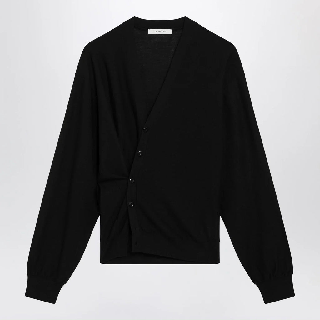 LEMAIRE Black asymmetric wool-blend cardigan