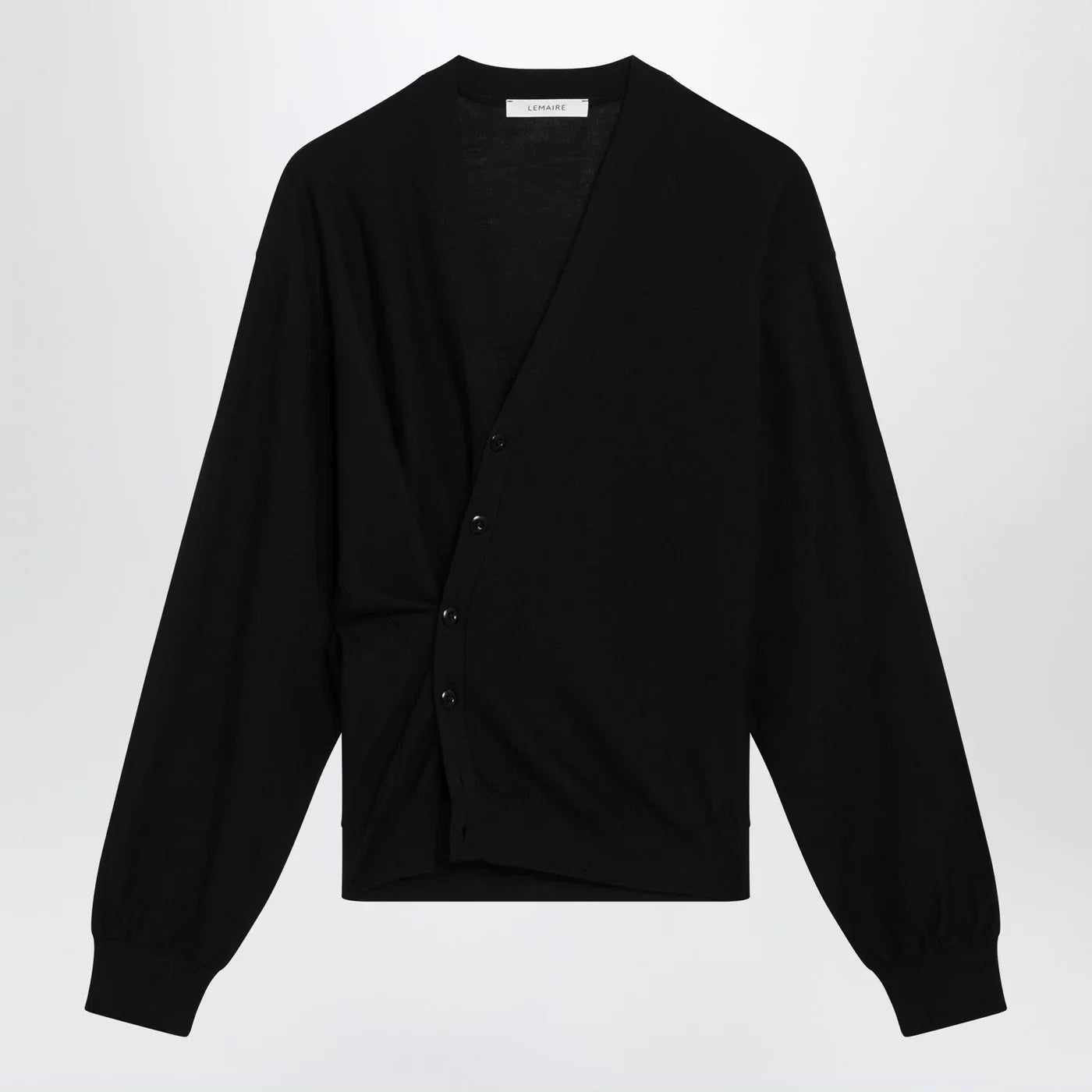 LEMAIRE Black asymmetric wool-blend cardigan