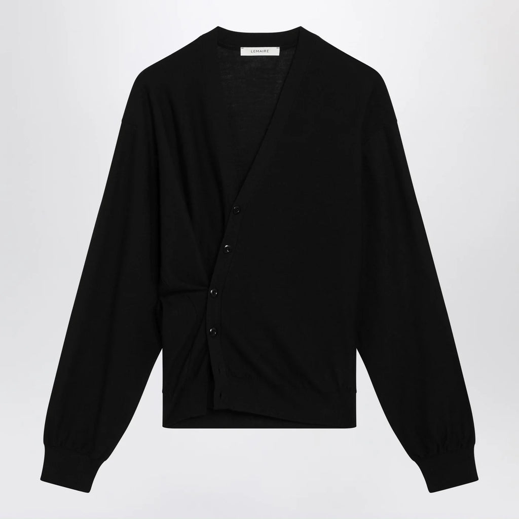 LEMAIRE Black asymmetric wool-blend cardigan