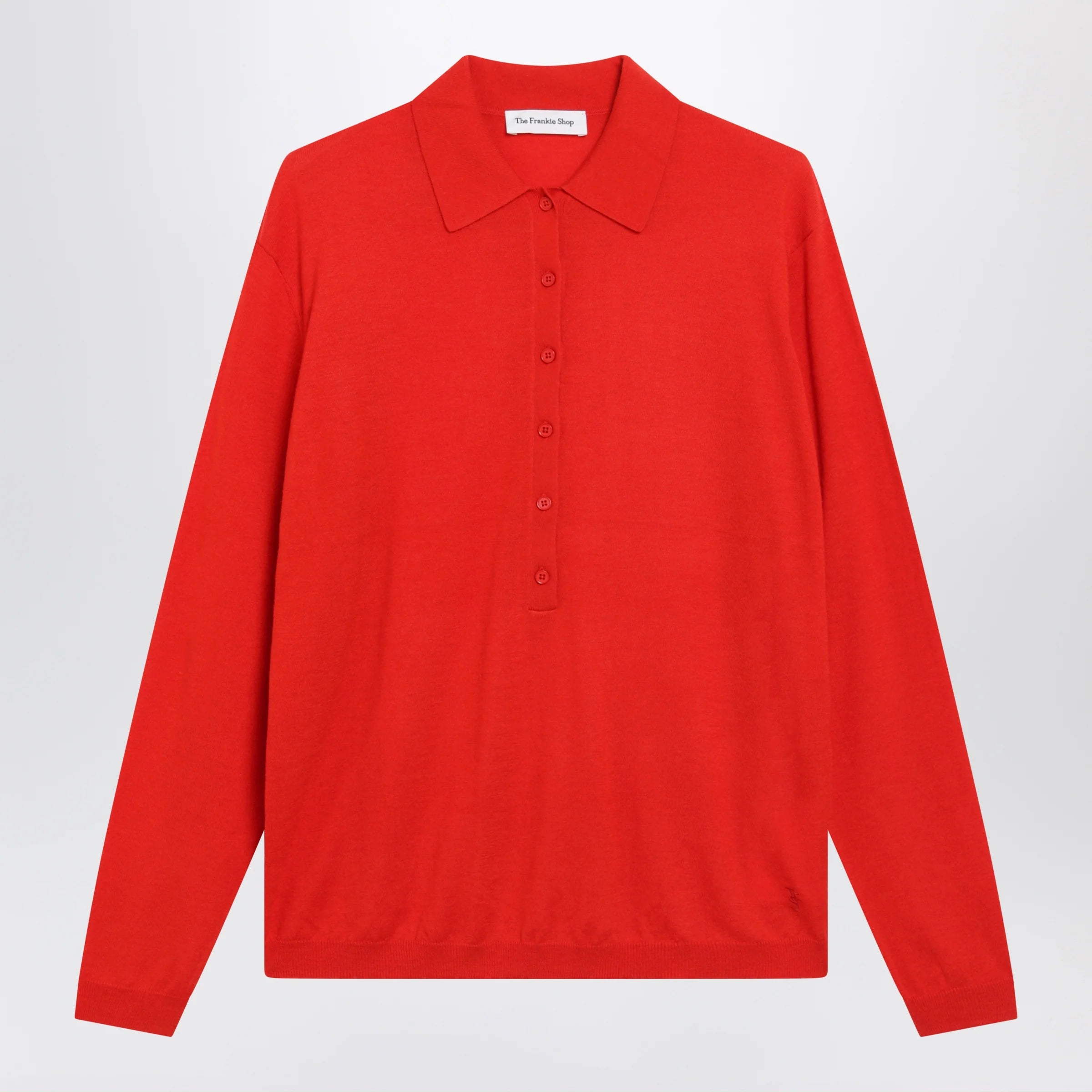 The Frankie Shop Tala V-neck knit polo in red wool blend