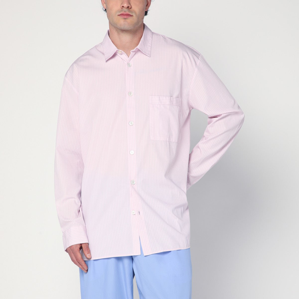 Tekla Pink striped pyjama shirt