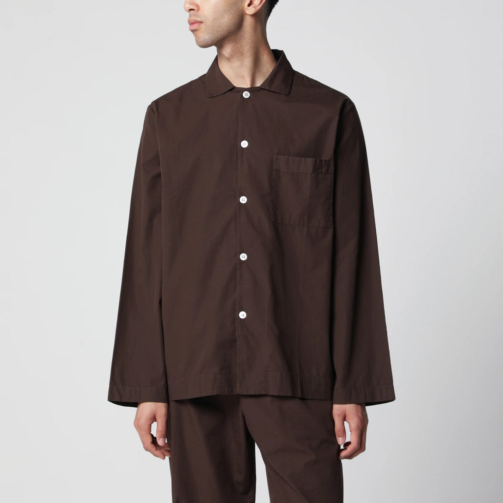 Tekla Brown cotton pajama shirt