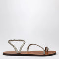Manebí Platinum leather thong sandals with ring