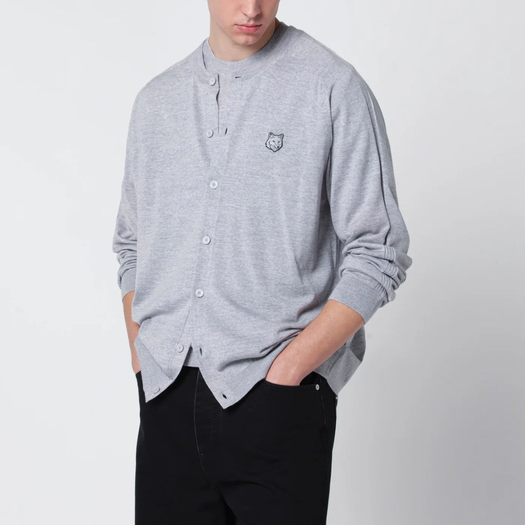 Maison Kitsuné Grey mélange Fox Head wool cardigan