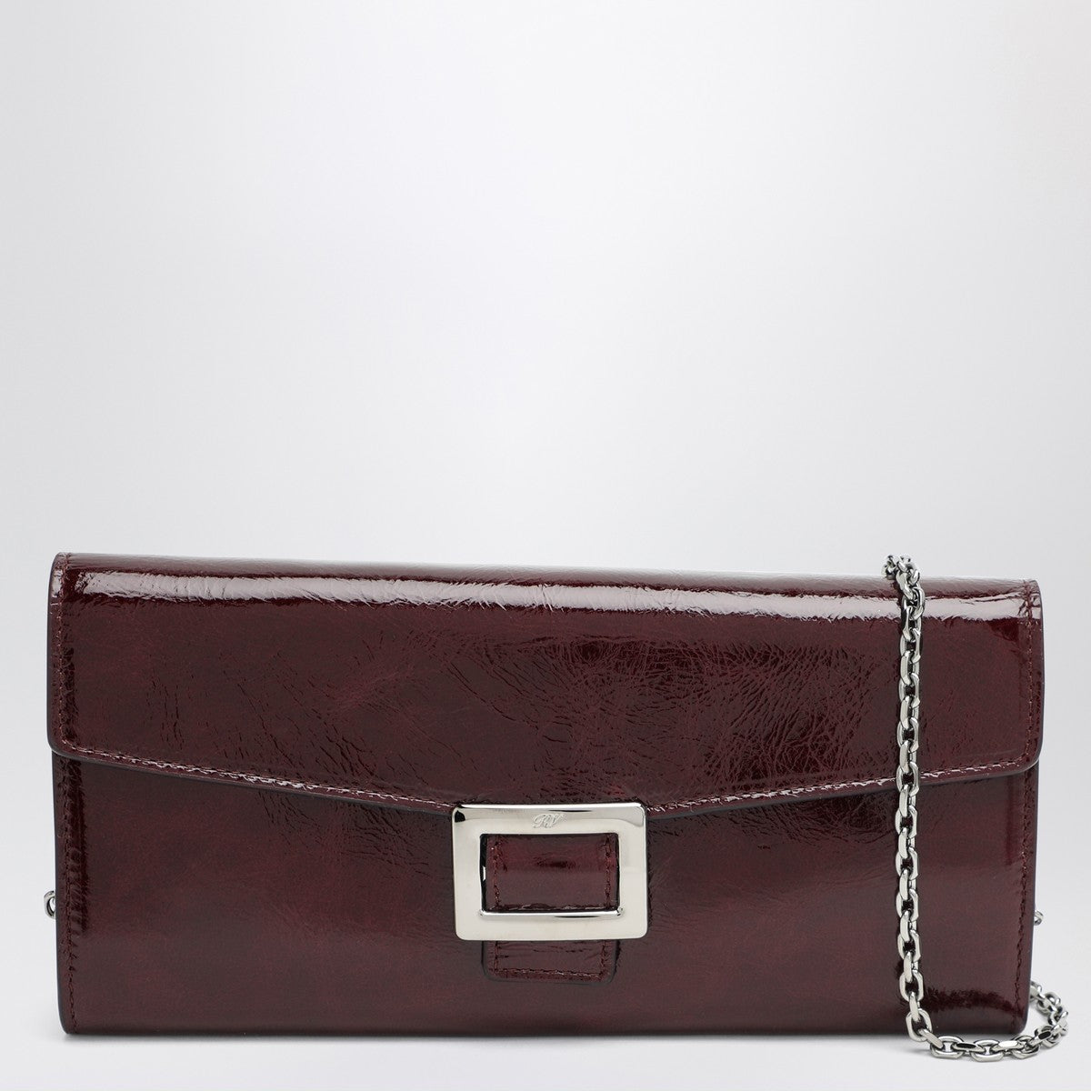 ROGER VIVIER Belle Vivier dark violet patent leather wallet with chain