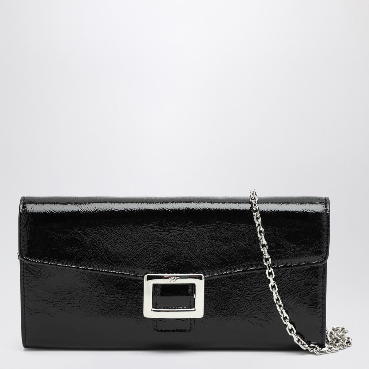 ROGER VIVIER Belle Vivier black patent leather wallet with chain