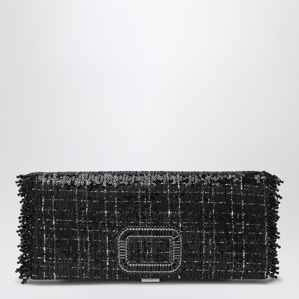ROGER VIVIER Black Pilgrim clutch bag with micro sequins