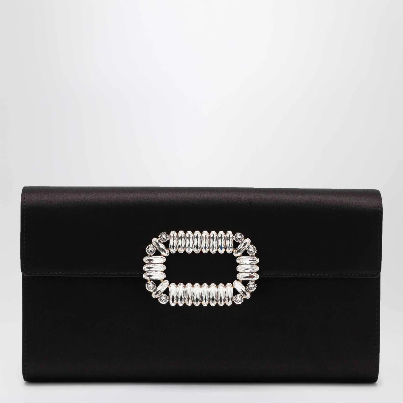 ROGER VIVIER Black satin pochette with Sexy Choc buckle