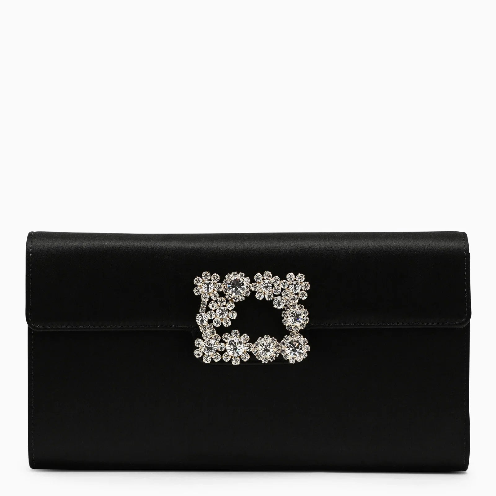 ROGER VIVIER Black satin clutch bag with buckle