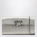 ROGER VIVIER Pearl grey satin clutch bag with buckle