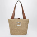 ROGER VIVIER Viv' Skate Shopping Bag in Beige/Cognac Raffia