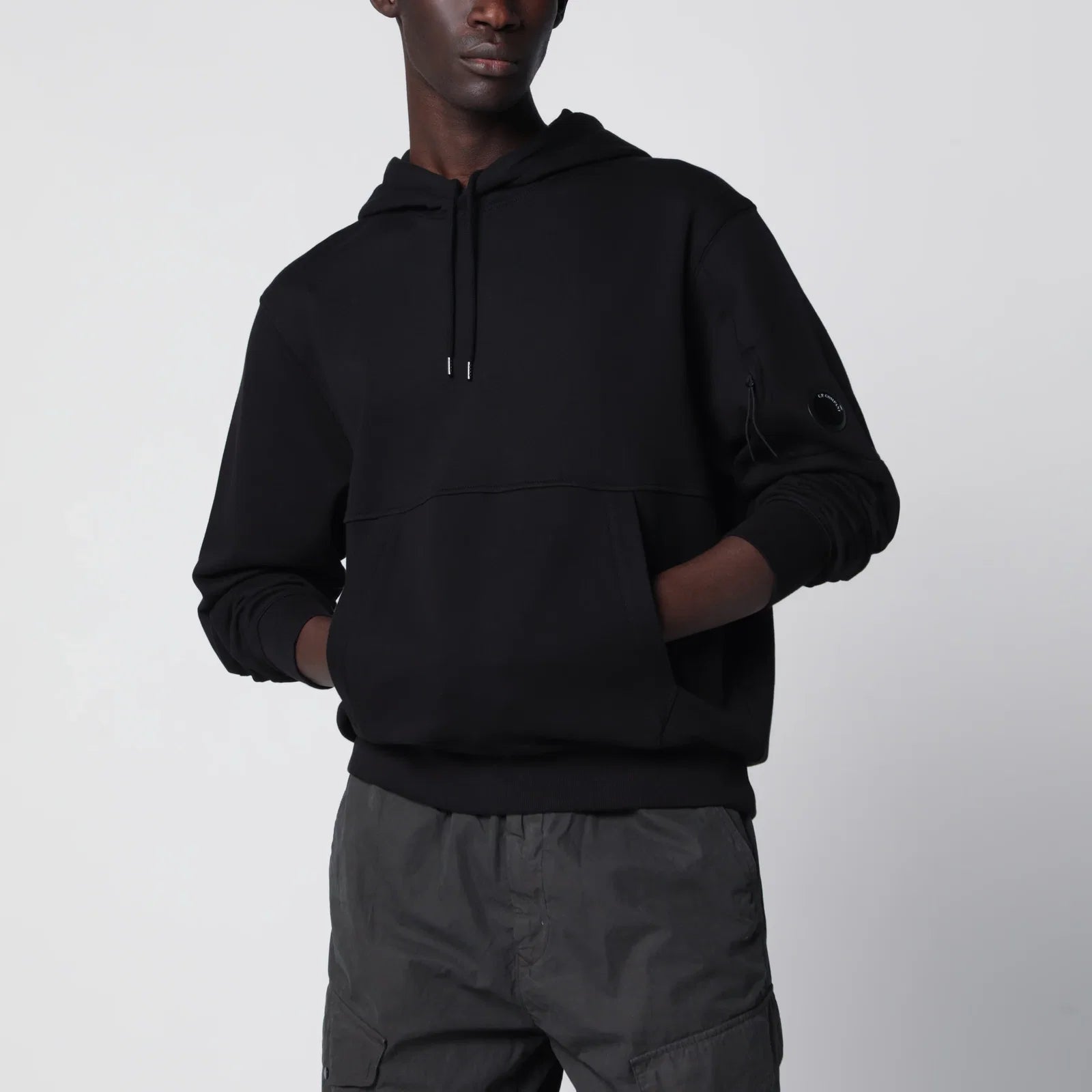 C.P. Company Diagonal-relief cotton fleece hoodie in black