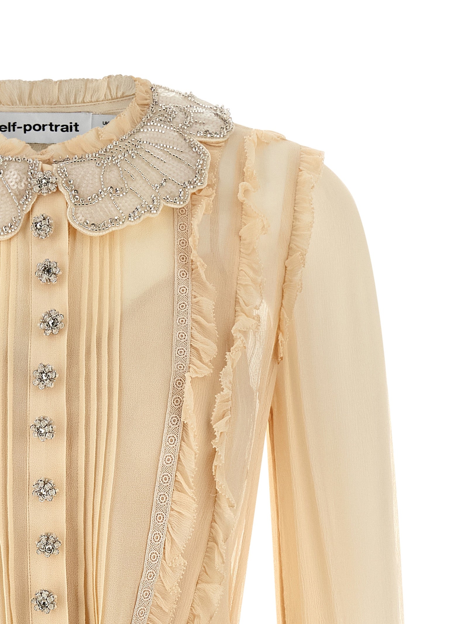 Self-Portrait Self Portrait Tan Pleated Georgette Mini Dress