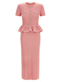 Self-Portrait Pink Peplum Knit Midi Dress