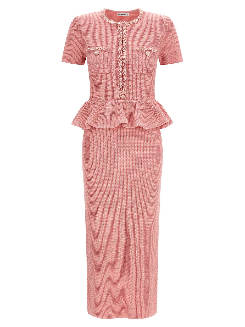 Self-Portrait Pink Peplum Knit Midi Dress