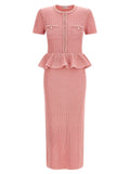 Self-Portrait Pink Peplum Knit Midi Dress