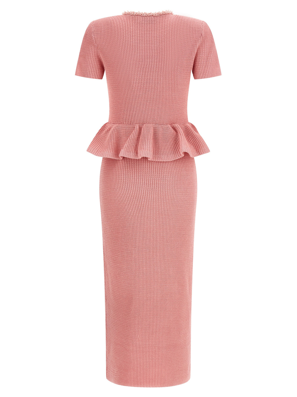 Self-Portrait Pink Peplum Knit Midi Dress