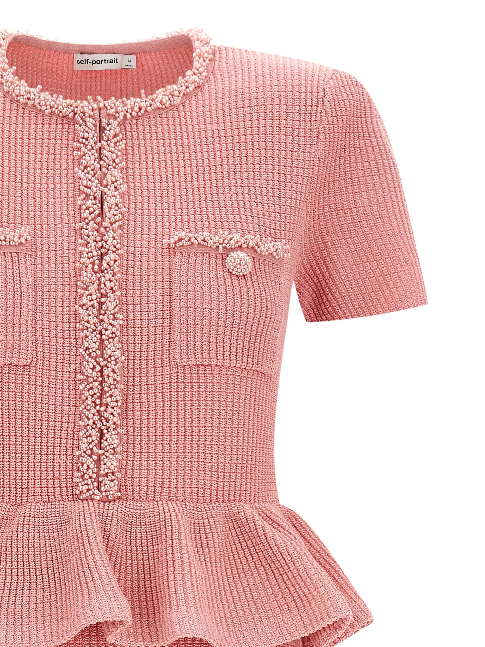 Self-Portrait Pink Peplum Knit Midi Dress