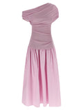 Self-Portrait Pink Cotton Draped Knit Midi Dress