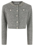 Self-Portrait Grey Fluffy Crystal Trim Cardigan
