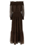 Self-Portrait Brown Georgette Off Shoulder Maxi Dress