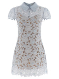 Self-Portrait Blue Guipure Lace Mini Dress