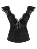 Self-Portrait Black Satin Lace Top