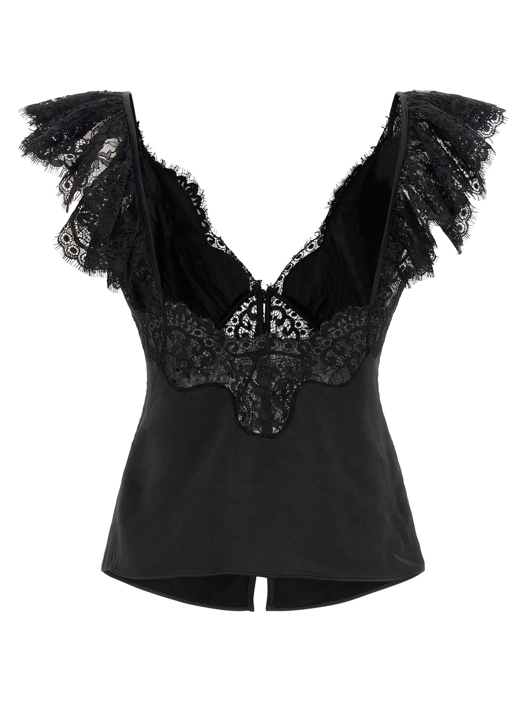 Self-Portrait Black Satin Lace Top