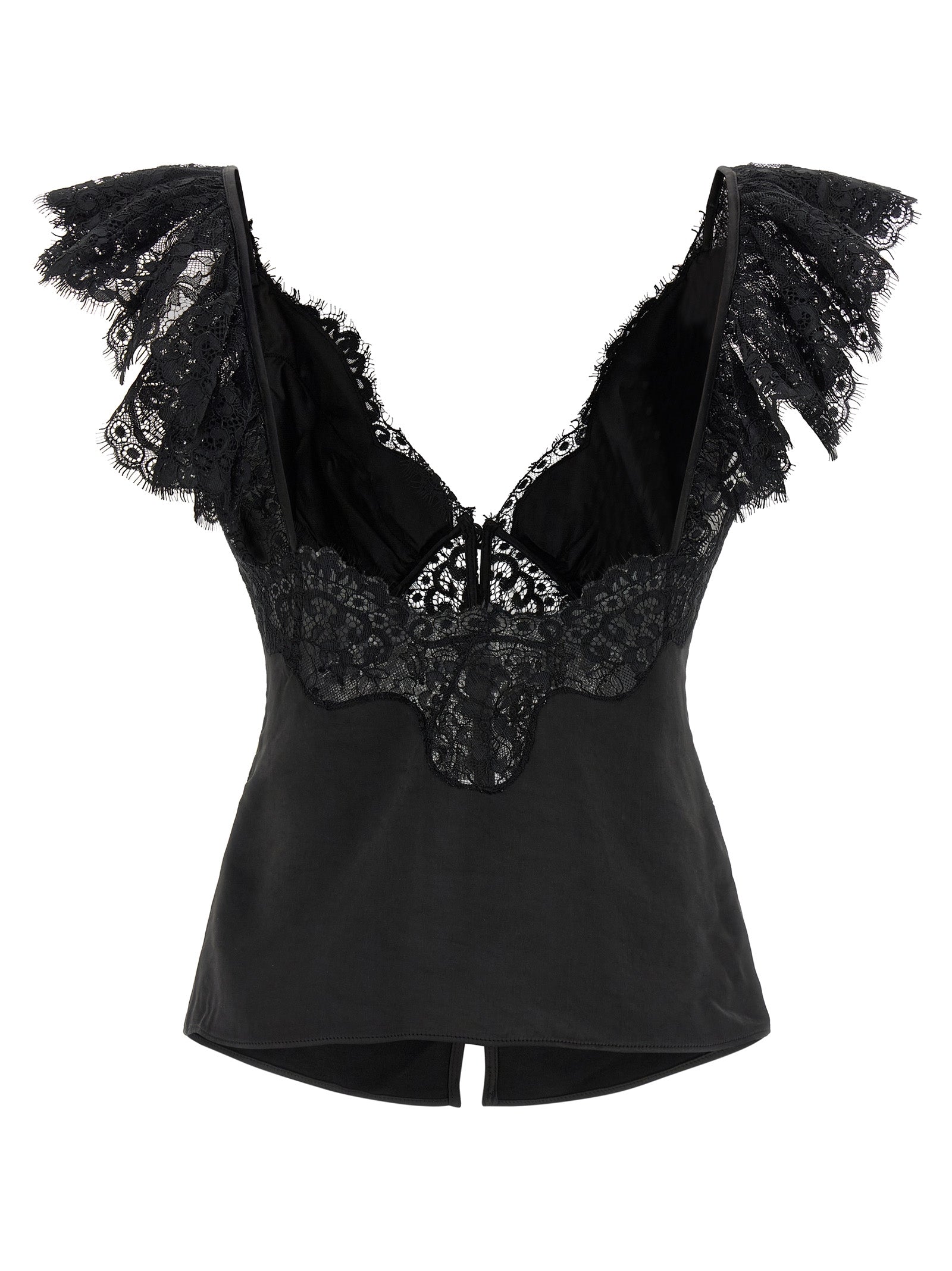 Self-Portrait Black Satin Lace Top