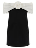 Self-Portrait Black Crêpe Flower Mini Dress