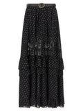 Self-Portrait Black And Gold Chiffon Lace Maxi Skirt
