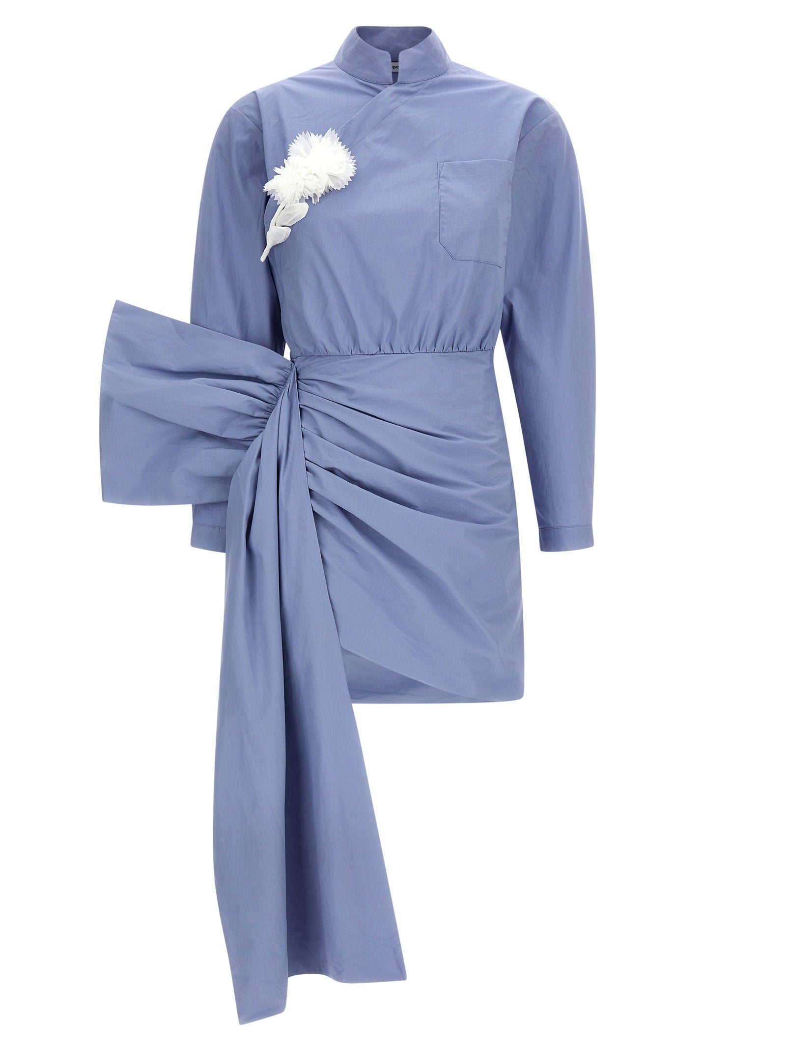 Self-Portrait Blue Cotton Tie Side Mini Dress