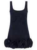 Self-Portrait Indigo Denim 3d Flower Mini Dress